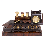 Часы настольные в виде паровоза из натурального камня Обсидиан Train Stone Clock варинант исполнения - 4 | Loft Concept в Казани