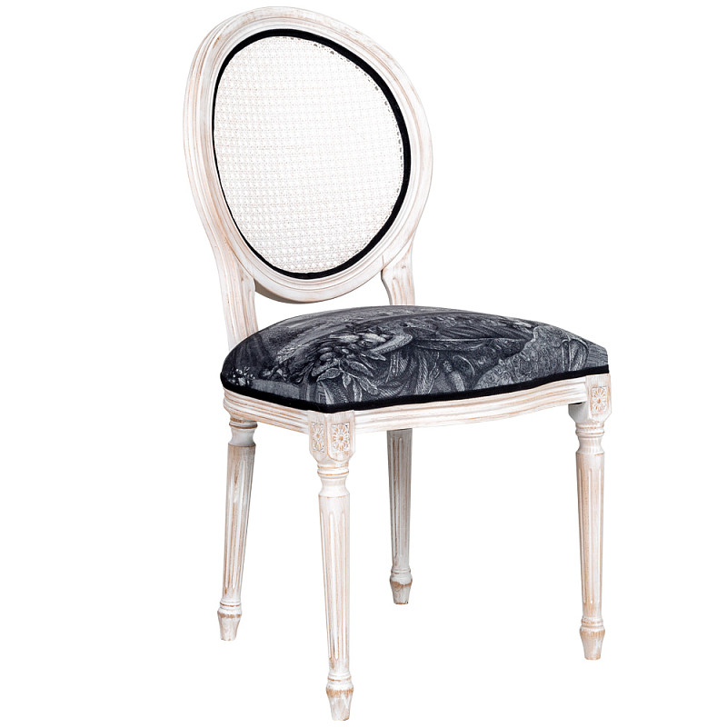 Стул с ротанговой спинкой Palace Gardens Stool Черно-белый Белый винтажная патина   в Казани | Loft Concept 