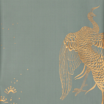 Обои ручная роспись в стиле Арт-деко Whistler Peacocks Golden colourway on Blue Grey dyed silk варинант исполнения - 1 | Loft Concept в Казани