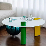 Дизайнерский журнальный стол с круглой белой столешницей на 3-х геометрических ножках Tajefox варинант исполнения - 3 | Loft Concept в Казани