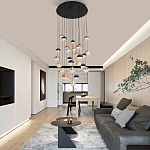 Люстра каскадная с черным круглым основанием 27 подвесов Celestial Waltz варинант исполнения - 5 | Loft Concept в Казани