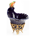 Чаша темно-синего цвета из фарфора с разноцветной птичкой Eden Garden porcelain and bronze варинант исполнения - 2 | Loft Concept в Казани