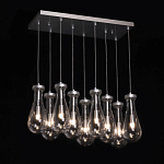 Люстра с 9-ю прозрачными плафонами из стекла в форме капли на прямоугольном потолочном основании цвета хром Lucid Rain  варинант исполнения - 3 | Loft Concept в Казани