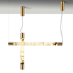 Подвесной светильник цилиндрической формы с плафоном из алебастра и металлическими торцами Латунь 60 см Cryptocrystalline Stone варинант исполнения - 3 | Loft Concept в Казани