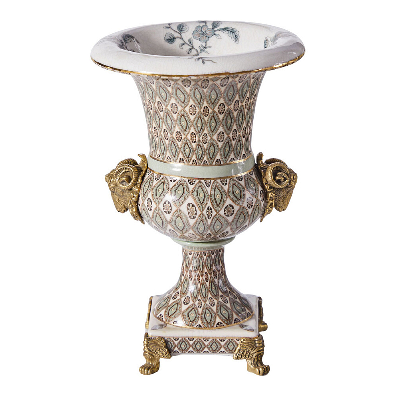 Ваза с овнами из фарфора с бронзовыми элементами Bronze Aries Бронза Мульти в Казани | Loft Concept 