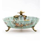 Блюдо из голубого фарфора с бронзовой птичкой Blue Garden варинант исполнения - 3 | Loft Concept в Казани