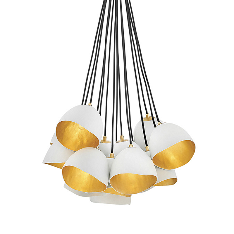 Люстра с 15-ю белыми  плафонами с золотой внутренней поверхностью Hinkley Белый Золотой Черный в Казани | Loft Concept 