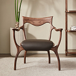 Стул деревянный с мягким сиденьем из коричневой натуральной кожи Moon Walnut Furniture варинант исполнения - 12 | Loft Concept в Казани