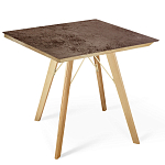 Стол обеденный с коричневой квадратной столешницей из керамики на четырех деревянных ножках Brown Ceramics варинант исполнения - 1 | Loft Concept в Казани