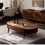 Кофейный стол овальный из дерева с 2-мя ящиками Coffee Walnut Table варинант исполнения - 1 | Loft Concept в Казани