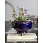 Чаша темно-синяя фарфоровая с бронзовыми ручками и ажурным ободком Eden Garden варинант исполнения - 2 | Loft Concept в Казани