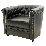 Кресло кожаное с мягкими подлокотниками на 4-х деревянных ножках Logan Leather Armchair black 2 варинант исполнения - 1 | Loft Concept в Казани