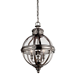 Подвесной светильник с прозрачным стеклянным плафоном в форме шара цвета никеля в индустриальном стиле на цепи 3 лампы Feiss варинант исполнения - 1 | Loft Concept в Казани