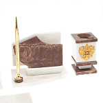 Настольный письменный набор из мрамора и лемезита с гербом и флагом России Marble Accessory варинант исполнения - 5 | Loft Concept в Казани