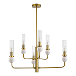 Люстра с 6-ю плафонами в форме стеклянных трубок и мраморных декоративных элементов Montreal варинант исполнения - 3 | Loft Concept в Казани