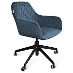 Стул с мягкой синей обивкой из велюра и подъемно-поворотным механизмом на черных колесиках Harper Blue варинант исполнения - 1 | Loft Concept в Казани