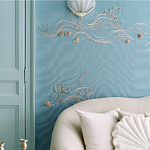 Обои с вышивкой ручной работы Amami Waves Moonbeam colourway on silk moire варинант исполнения - 2 | Loft Concept в Казани