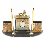 Настольный письменный набор из камня офиокальцит и бронзы с декором в виде льва Successful Leader варинант исполнения - 1 | Loft Concept в Казани