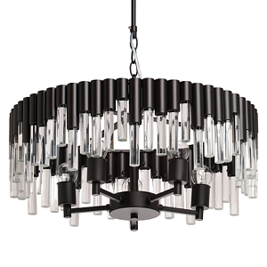 Люстра круглая из матового черного металла с подвесками из прозрачных стеклянных трубок Noir Tubes