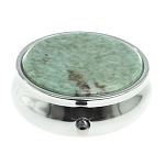 Таблетница карманная круглая с 3-мя отделениями с зеркалом и накладкой из натурального камня Жадеит Silver Stone Pillboxes варинант исполнения - 3 | Loft Concept в Казани
