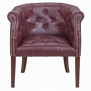 Кресло низкое из натуральной кожи на 4-х деревянных ножках из массива бука Chloe Leather Armchair vine