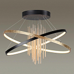 Люстра подвесная с 2-мя пересекающимися круглыми подвесами в черном и золотистом цвете и вертикальными подвесками Ring Horizontal варинант исполнения - 2 | Loft Concept в Казани