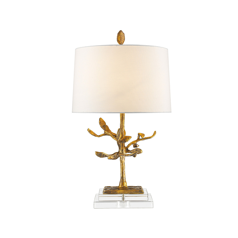 Настольная лампа с кремовым льняным цилиндрическим абажуром и ножкой в форме золотистой ветки Gilded Nola Золотой Белый Бежевый в Казани | Loft Concept 