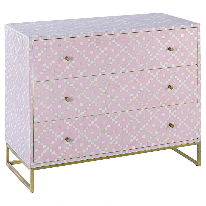 Комод инкрустация костью Pink Indian Bone Inlay 3 drawer Розовый Розовый в Казани | Loft Concept 