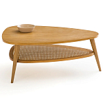 Журнальный стол из массива дуба и декором из плетеного ротанга Reyer Rattan Coffee Table варинант исполнения - 2 | Loft Concept в Казани