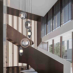 Люстра каскадная с 5-ю круглыми стеклянными плафонами дымчатого цвета и черными деталями Orbit Serenade варинант исполнения - 5 | Loft Concept в Казани