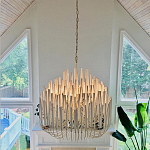 Люстра белая с несколькими ярусами деревянных палочек Bright Wooden Chandelier варинант исполнения - 2 | Loft Concept в Казани