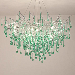 Люстра серебрянная с зелеными стеклянными подвесками в форме капель FAIRYTREE Light варинант исполнения - 1 | Loft Concept в Казани