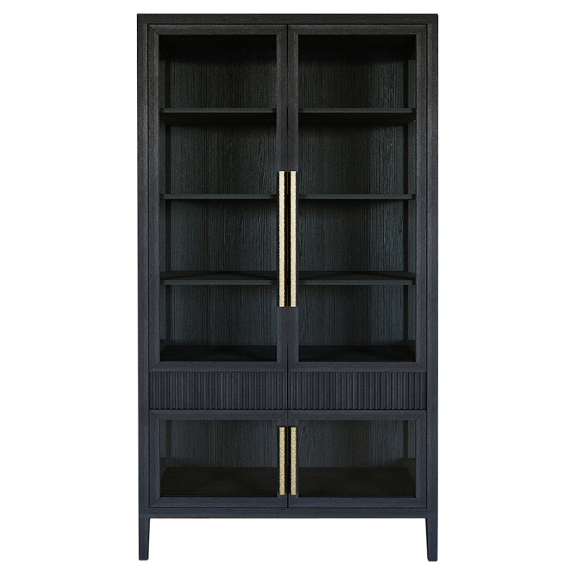 Витрина Primo со стеклянными фасадами и 2 ящиками Черный дуб Черный Золотой в Казани | Loft Concept 