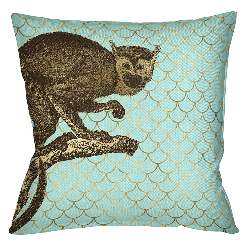 Подушка Safari light blue monkey Бирюзовый Глянцевое золото Подушка Safari light blue monkey Бирюзовый Глянцевое золото в Казани | Loft Concept