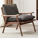 Кресло c каркасом из массива дерева и мягкой кожаной обивкой Walnut Armchair варинант исполнения - 1 | Loft Concept в Казани