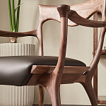 Стул деревянный с мягким сиденьем из коричневой натуральной кожи Moon Walnut Furniture варинант исполнения - 4 | Loft Concept в Казани