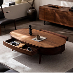 Кофейный стол овальный из дерева с 2-мя ящиками Coffee Walnut Table варинант исполнения - 2 | Loft Concept в Казани