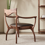 Стул деревянный с мягким сиденьем из коричневой натуральной кожи Moon Walnut Furniture варинант исполнения - 2 | Loft Concept в Казани