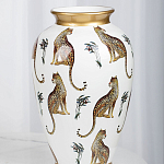 Ваза белая овальная с рисунком леопардов и золотыми акцентами LEOPARD Collection варинант исполнения - 3 | Loft Concept в Казани