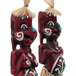 Комплект из 2-х деревянных статуэток Asmat Straw Headdress Statuettes Red Turquoise варинант исполнения - 3 | Loft Concept в Казани