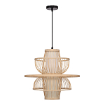 Подвесной светильник фигурный из деревянных прутьев с плафоном из натуральной ткани Light Inside the Cell варинант исполнения - 3 | Loft Concept в Казани
