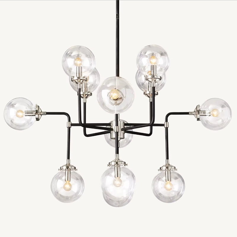 Люстра БИСТРО GLOBE CLEAR GLASS SILVER CHANDELIER 8 Черный Серебряный Прозрачное Стекло в Казани | Loft Concept 