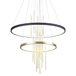 Люстра подвесная с 2-мя круглыми подвесами в черном и золотистом цвете и вертикальными подвесками Ring Horizontal варинант исполнения - 1 | Loft Concept в Казани
