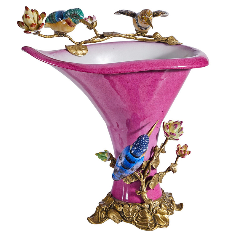 Ваза розового цвета из фарфора с птичкми и цветущими ветвями Garden of Eden Розовый Бронза Мульти в Казани | Loft Concept 