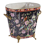 Кашпо из фарфора черная с цветочной росписью и бронзовой стрекозой Spring Garden варинант исполнения - 3 | Loft Concept в Казани