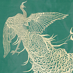 Обои ручная роспись в стиле Арт-деко Whistler Peacocks Original colourway on green painted silk варинант исполнения - 2 | Loft Concept в Казани