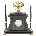Часы настольные с Гербом России и 2-мя шариковыми ручками в комплекте Stone Clock варинант исполнения - 1 | Loft Concept в Казани