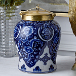 Ваза с насыщенным синим орнаментом и золотой крышкой Blue & White Ornament  варинант исполнения - 2 | Loft Concept в Казани