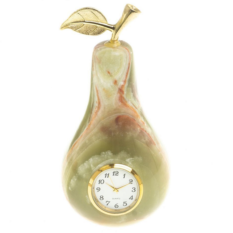 Часы настольные в виде груши из натурального камня Оникс Stone Clock Зеленый Коричневый Золотой Часы настольные в виде груши из натурального камня Оникс Stone Clock Зеленый Коричневый Золотой в Казани | Loft Concept