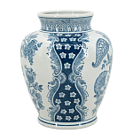 Ваза округлой формы белого цвета с синим растительным узором Blue & White Ornament  варинант исполнения - 2 | Loft Concept в Казани